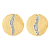 Jaipur Diamond Wave Inlet Rounded Stud Earrings in Satin Yellow Gold