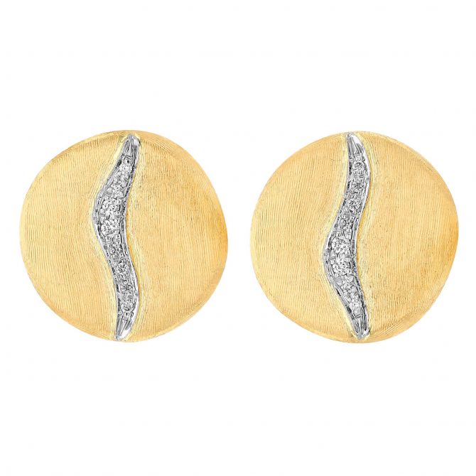 Jaipur Diamond Wave Inlet Rounded Stud Earrings in Satin Yellow Gold