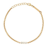Bezel Set Diamond Trio & Box Chain Bracelet in Yellow Gold, 7"