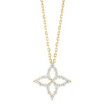 18K Yellow Gold Princess Diamond Flower Pendant in Yellow Gold, 18"