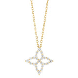 18K Yellow Gold Princess Diamond Flower Pendant in Yellow Gold, 18"