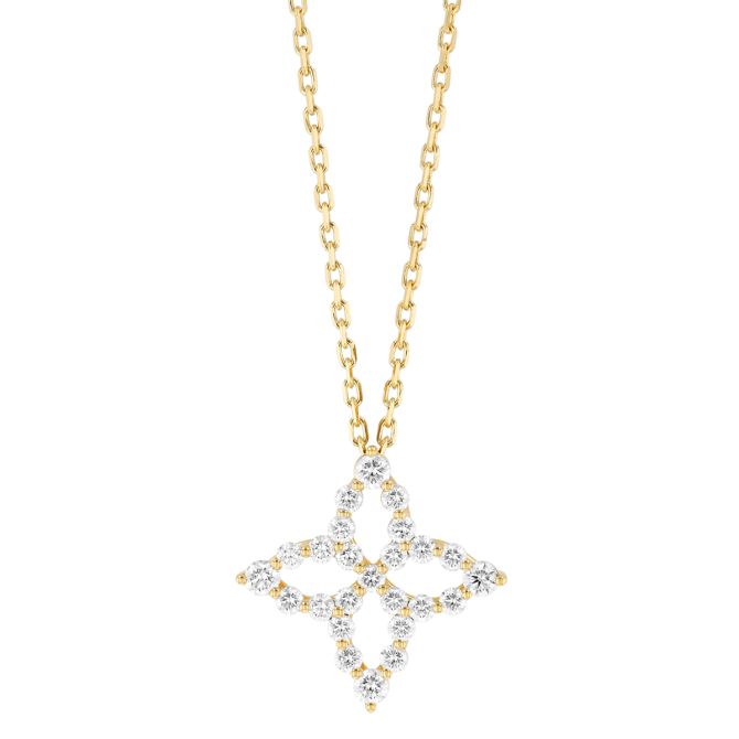 18K Yellow Gold Princess Diamond Flower Pendant in Yellow Gold, 18"