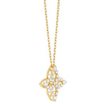 18K Yellow Gold Princess Diamond Flower Pendant in Yellow Gold, 18"