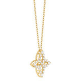 18K Yellow Gold Princess Diamond Flower Pendant in Yellow Gold, 18"