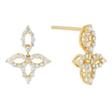 18K Yellow Gold Princess Diamond Flower Dangle Earrings