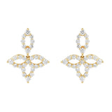 18K Yellow Gold Princess Diamond Flower Dangle Earrings