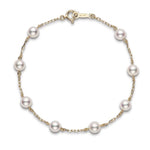 Akoya Cultured Pearl Station Bracelet in Yellow Gold, 7"