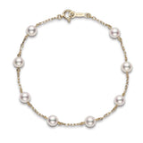 Akoya Cultured Pearl Station Bracelet in Yellow Gold, 7"