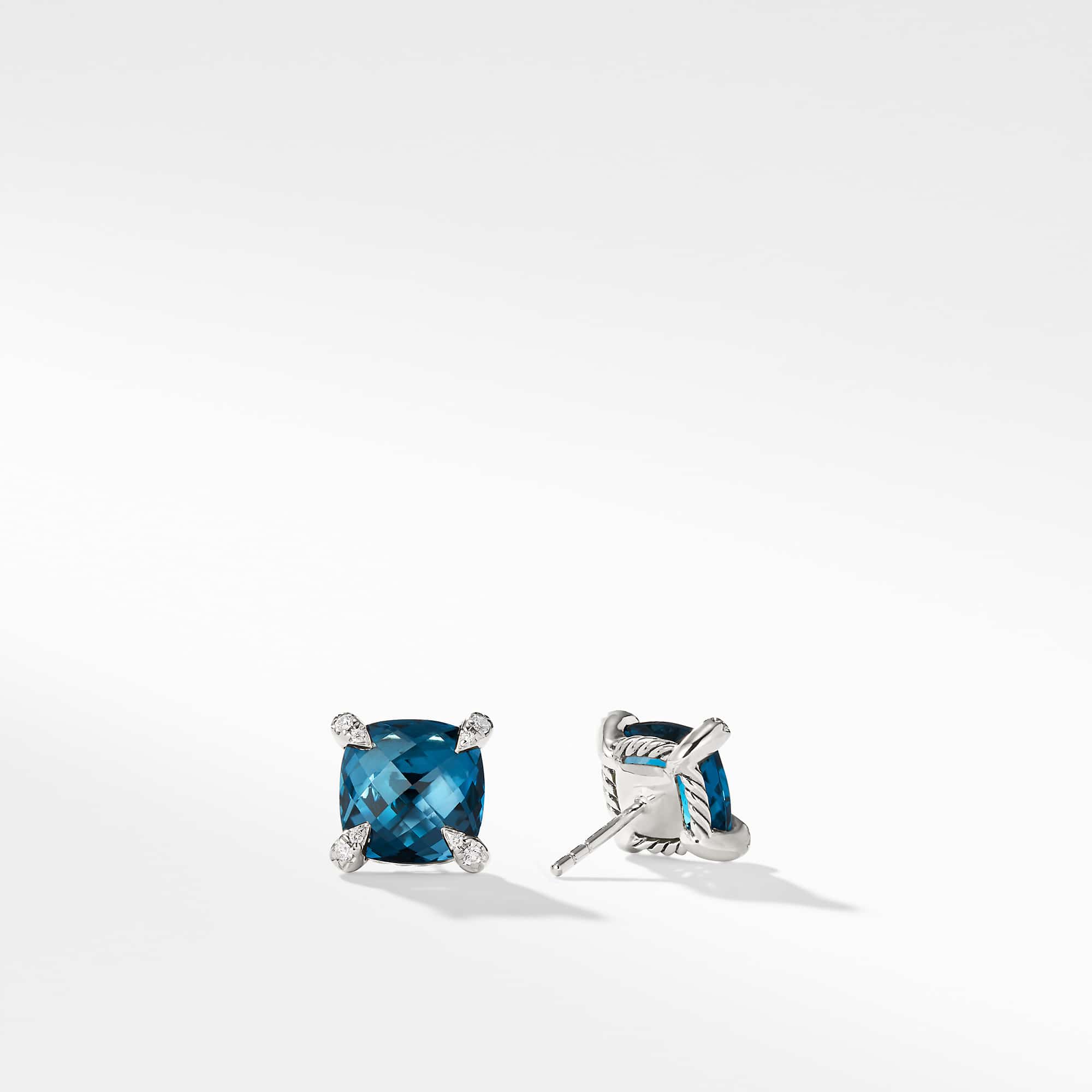 Chatelaine® Stud Earrings in Sterling Silver with Hampton Blue Topaz and Diamonds, 9mm