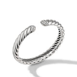 Sculpted Cable Cuff Bracelet in Sterling Silver with Diamonds, 10mm