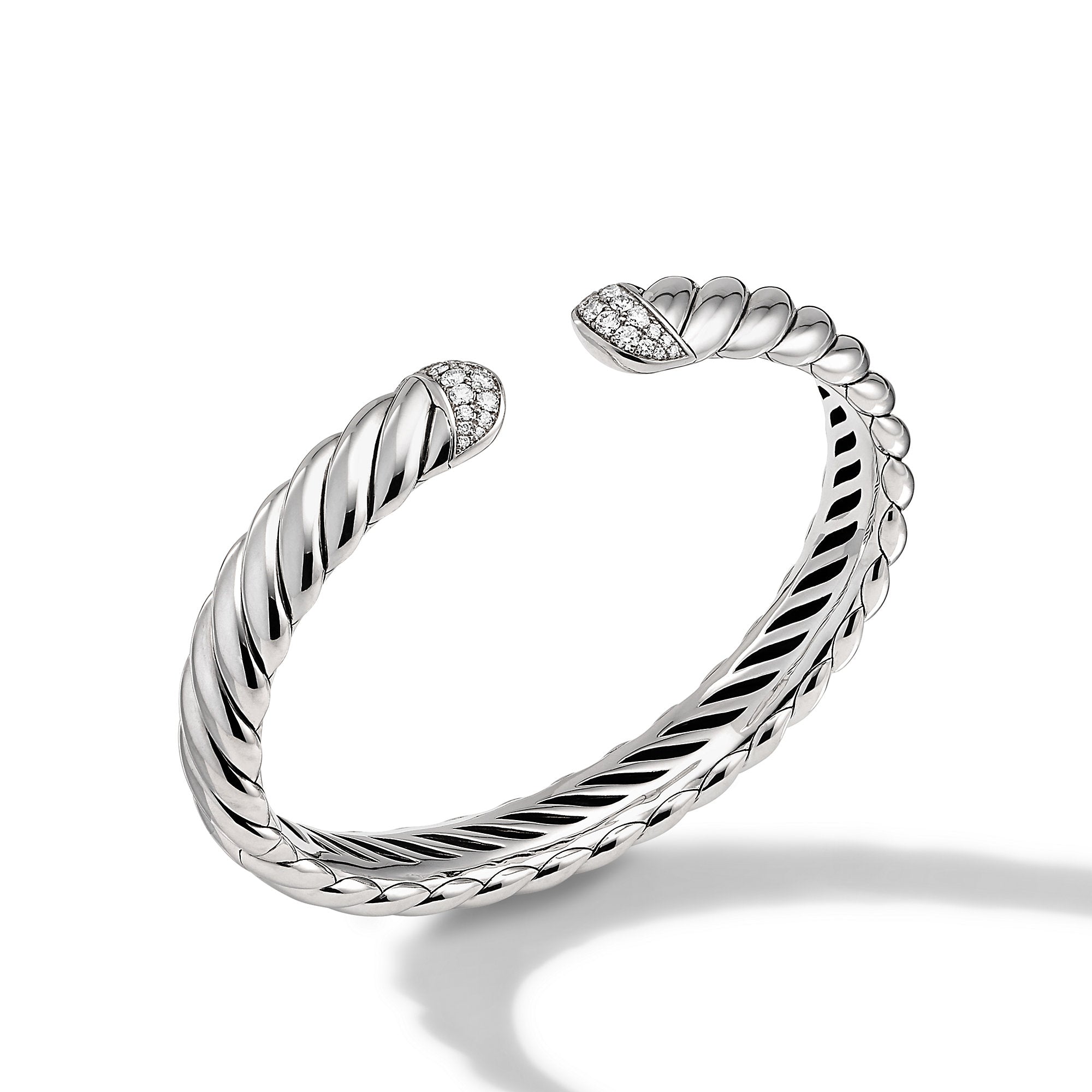 Sculpted Cable Cuff Bracelet in Sterling Silver with Diamonds, 10mm