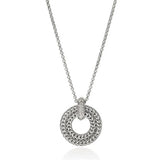 Icon Link Silver Diamond Pave Round Pendant on Rolo Chain 16-18"