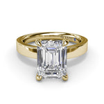 18K Yellow Gold Wide Band Emerald Cut Diamond Semi-Mount Engagement Ring