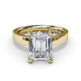 18K Yellow Gold Wide Band Emerald Cut Diamond Semi-Mount Engagement Ring