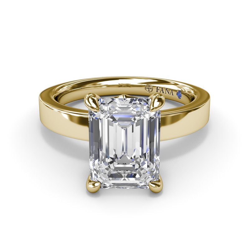 18K Yellow Gold Wide Band Emerald Cut Diamond Semi-Mount Engagement Ring