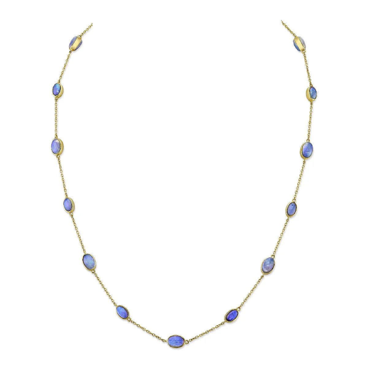 Ethiopian Opal Double-Sided Station Chain Necklace in 18K Yellow Gold
