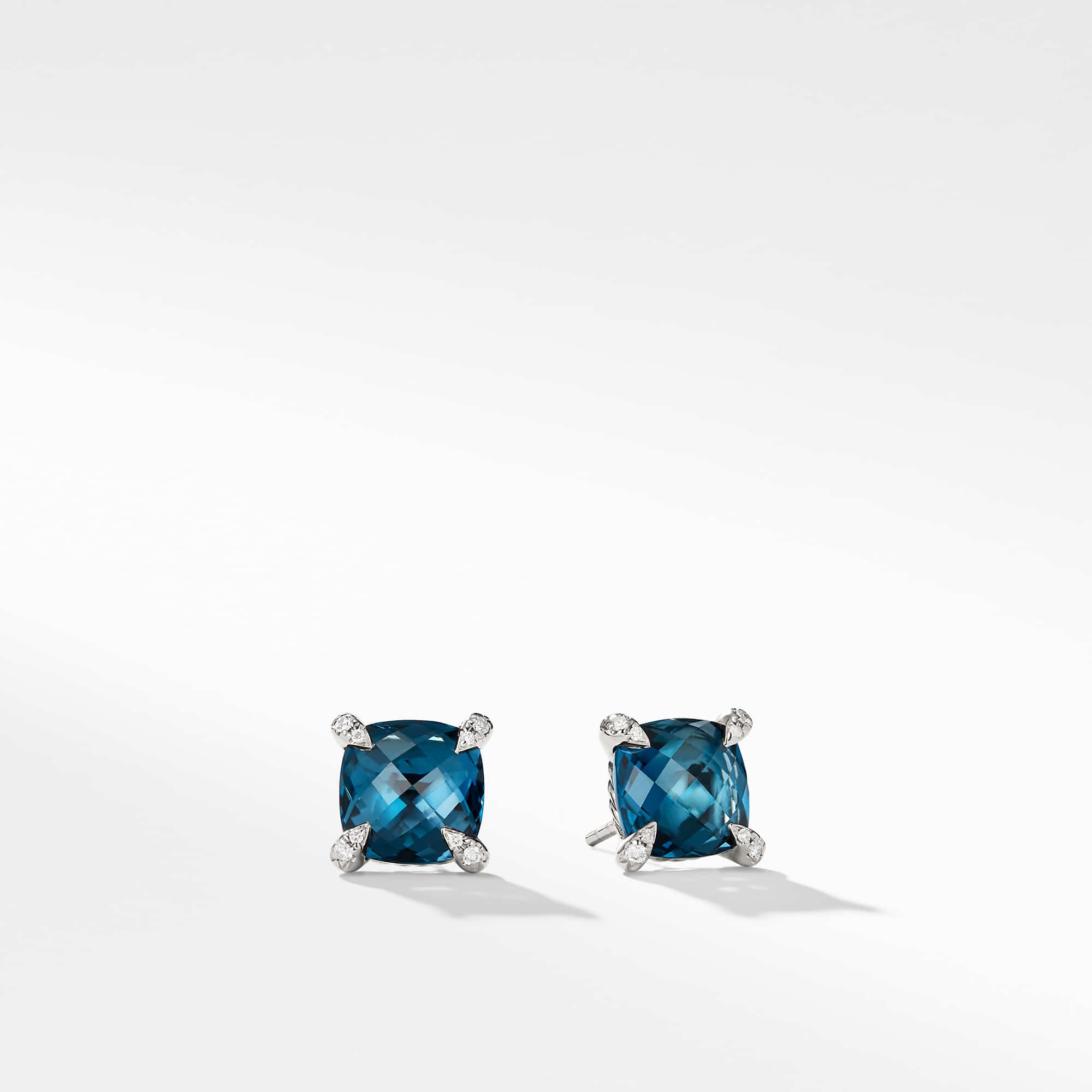 Chatelaine® Stud Earrings in Sterling Silver with Hampton Blue Topaz and Diamonds, 9mm