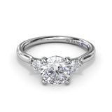 18K White Gold Brilliant Cut Three Stone Semi-Mount Engagement Ring