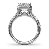 18K White Gold Striking Split Shank Diamond Halo Semi-Mount Engagement Ring