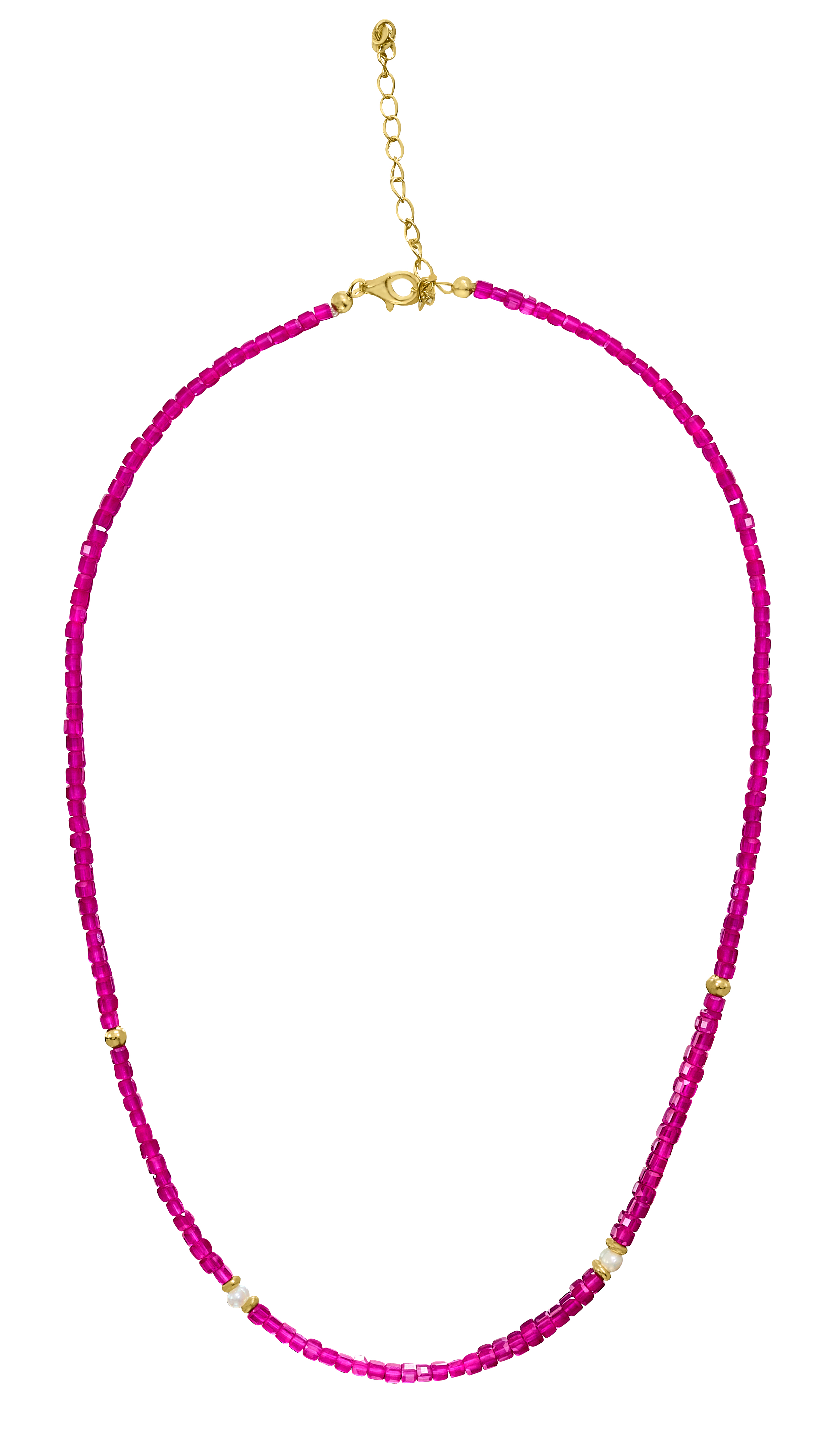 Pink Sapphire Beaded Necklace with Pearls