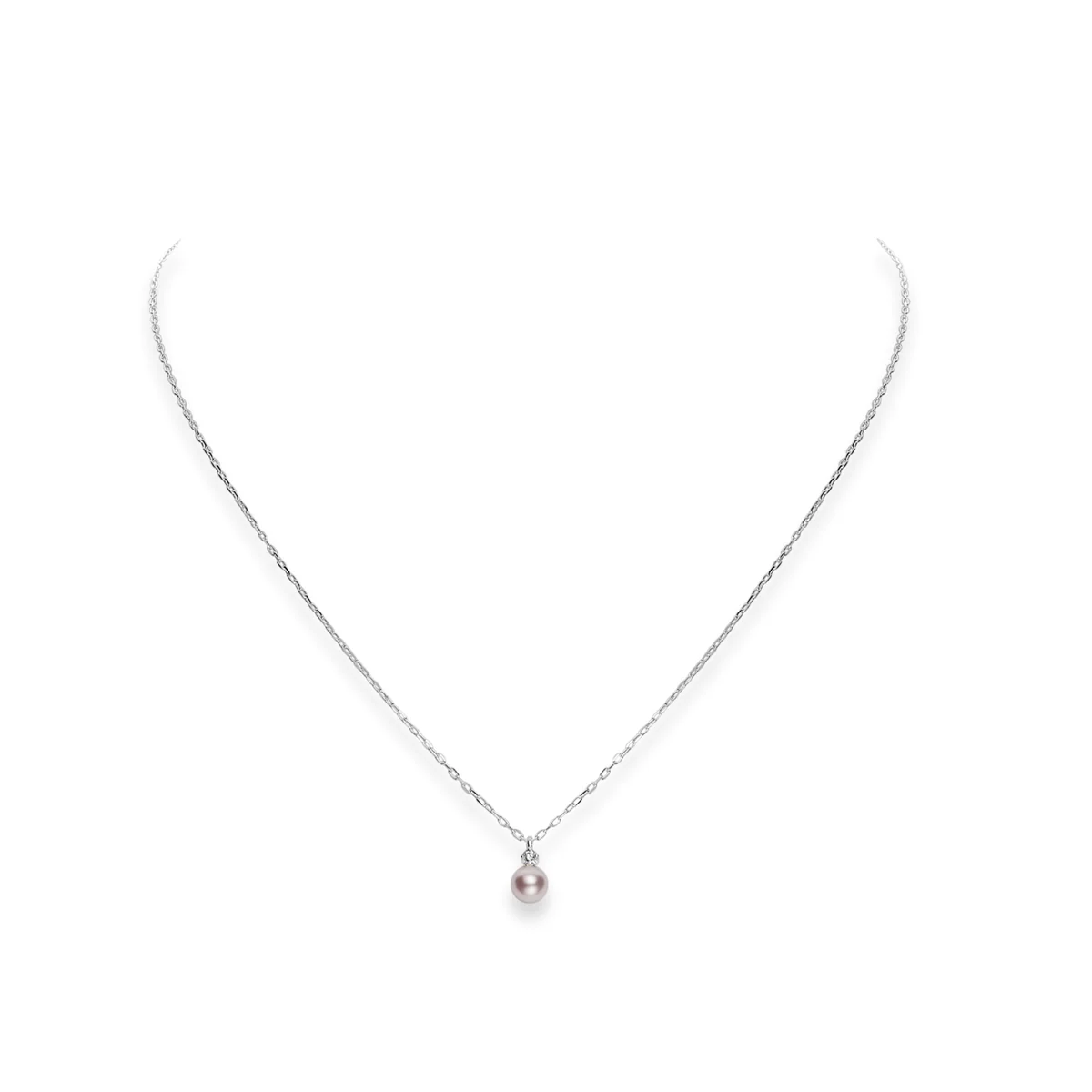 18K White Gold Akoya Pearl and Diamond Pendant Necklace