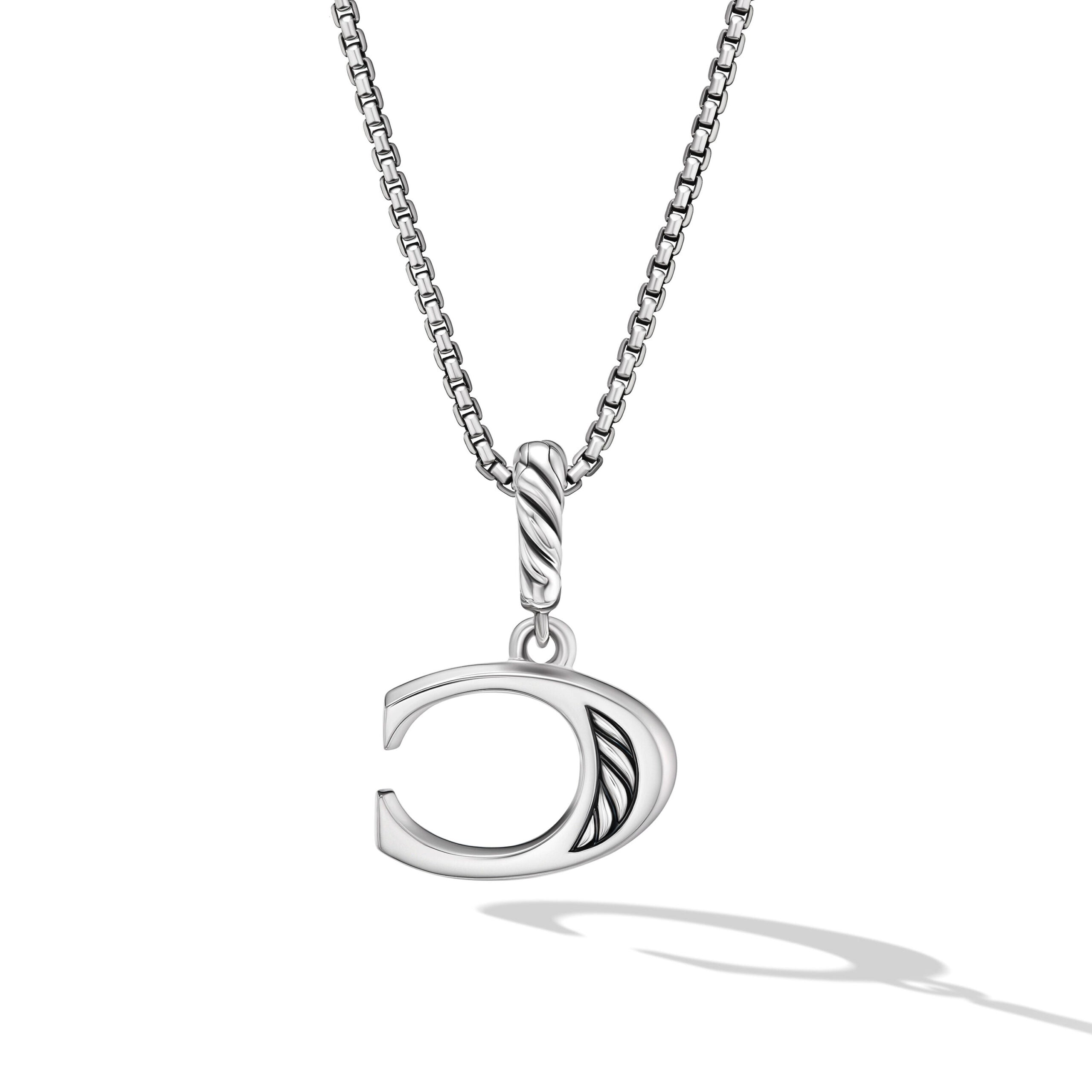 Pavé Initial Pendant Necklace in Sterling Silver with Diamond C