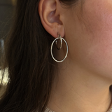 Round Hoop with Oval Drop Earrings in Sterling Silver