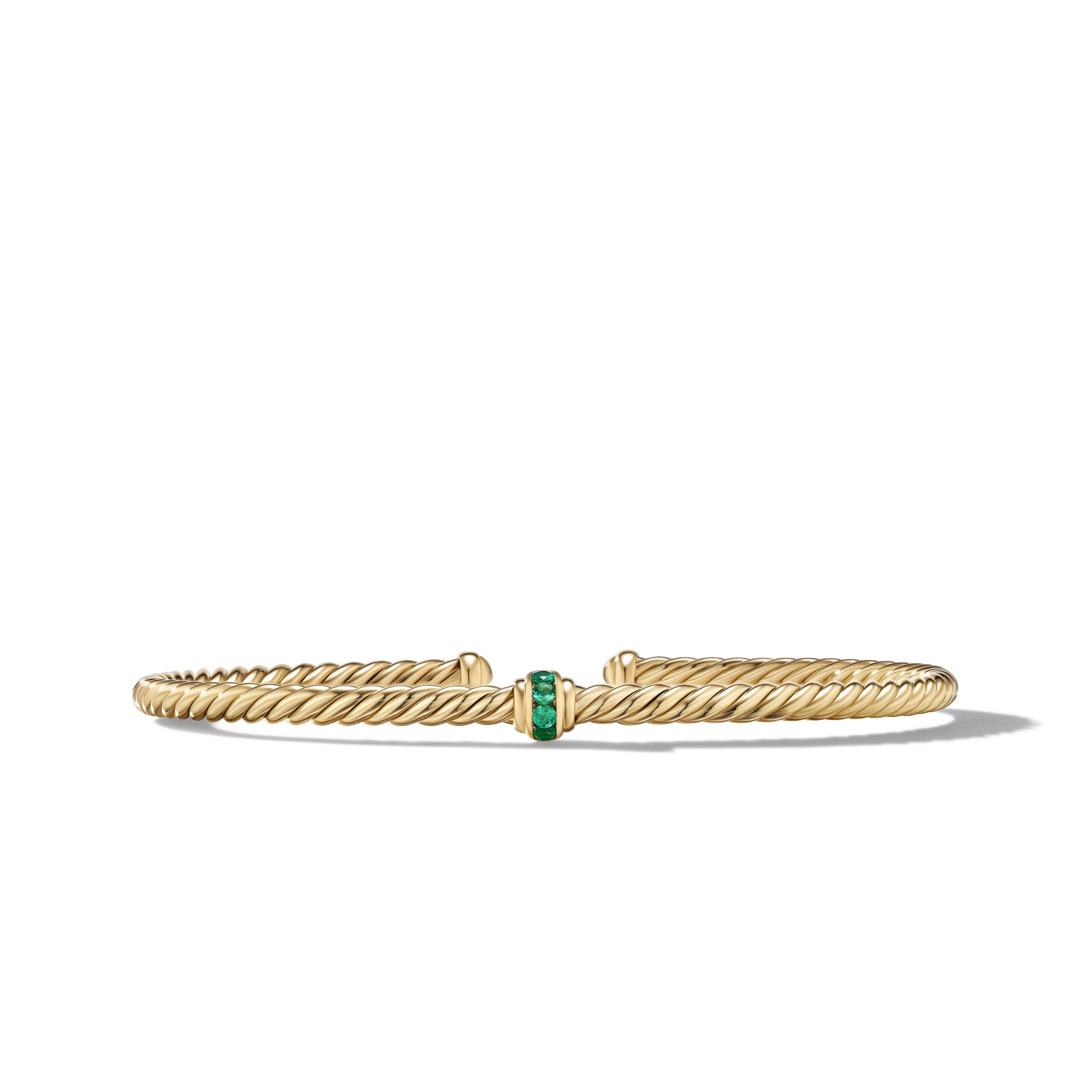 Classic Cablespira® Station Bracelet in 18K Yellow Gold with Pavé Emeralds, 3mm