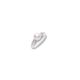 18K White Gold 7.5mm Cultured Pearl and Diamond Ring