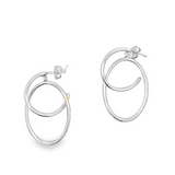 Round Hoop with Oval Drop Earrings in Sterling Silver