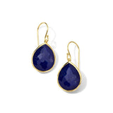 18K Yellow Gold Rock Candy Medium Teardrop Earrings in Crystal and Lapis Doublet