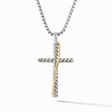 Crossover Cross Necklace in Sterling Silver with 18K Yellow Gold, 35.6mm