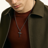 Icon 50 Silver with Black Rhodium Cross Pendant Necklace