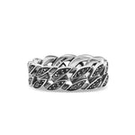 DY Sterling Silver Curb Chain Band Ring with Black Diamonds, 8mm