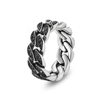 DY Sterling Silver Curb Chain Band Ring with Black Diamonds, 8mm