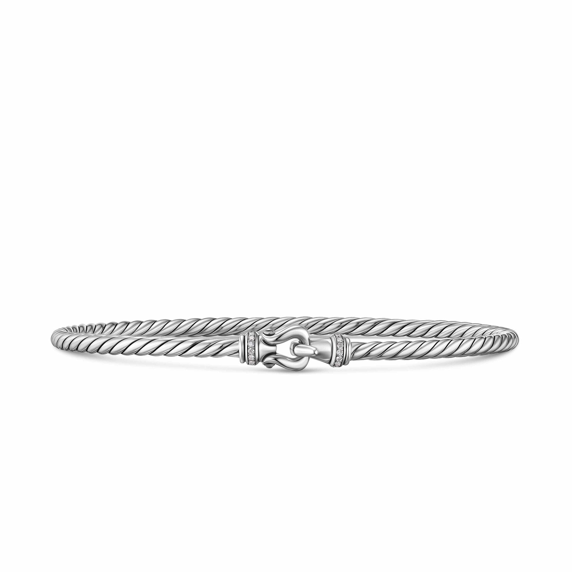 Micro Cable Flex® Buckle Bracelet in Sterling Silver with Diamonds, 2.6mm