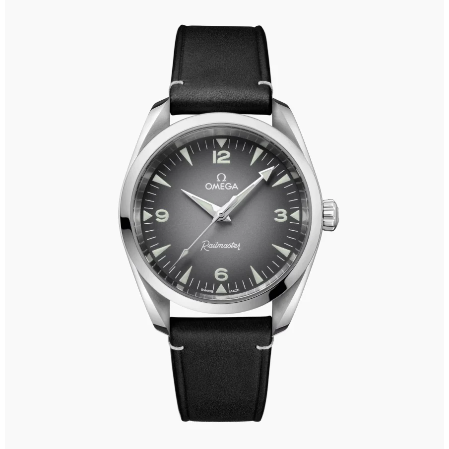 Seamaster Railmaster Steel Grey Dial Leather Strap 38mm