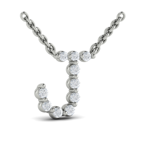 18K White Gold Diamond Alphabet Pendant Necklace "J"