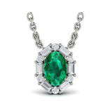 14K White Gold Emerald Halo Pendant Necklace