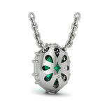 14K White Gold Emerald Halo Pendant Necklace