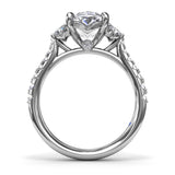 18K White Gold Marquise and Round Half-Moon Shaped Diamond Semi-Mount Engagement Ring