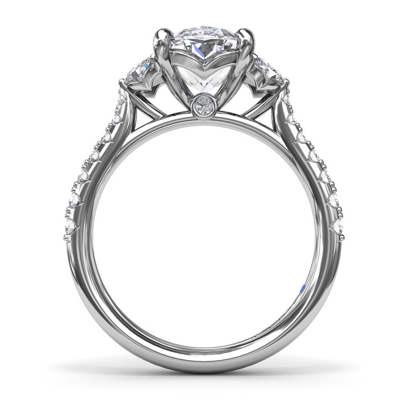 18K White Gold Marquise and Round Half-Moon Shaped Diamond Semi-Mount Engagement Ring