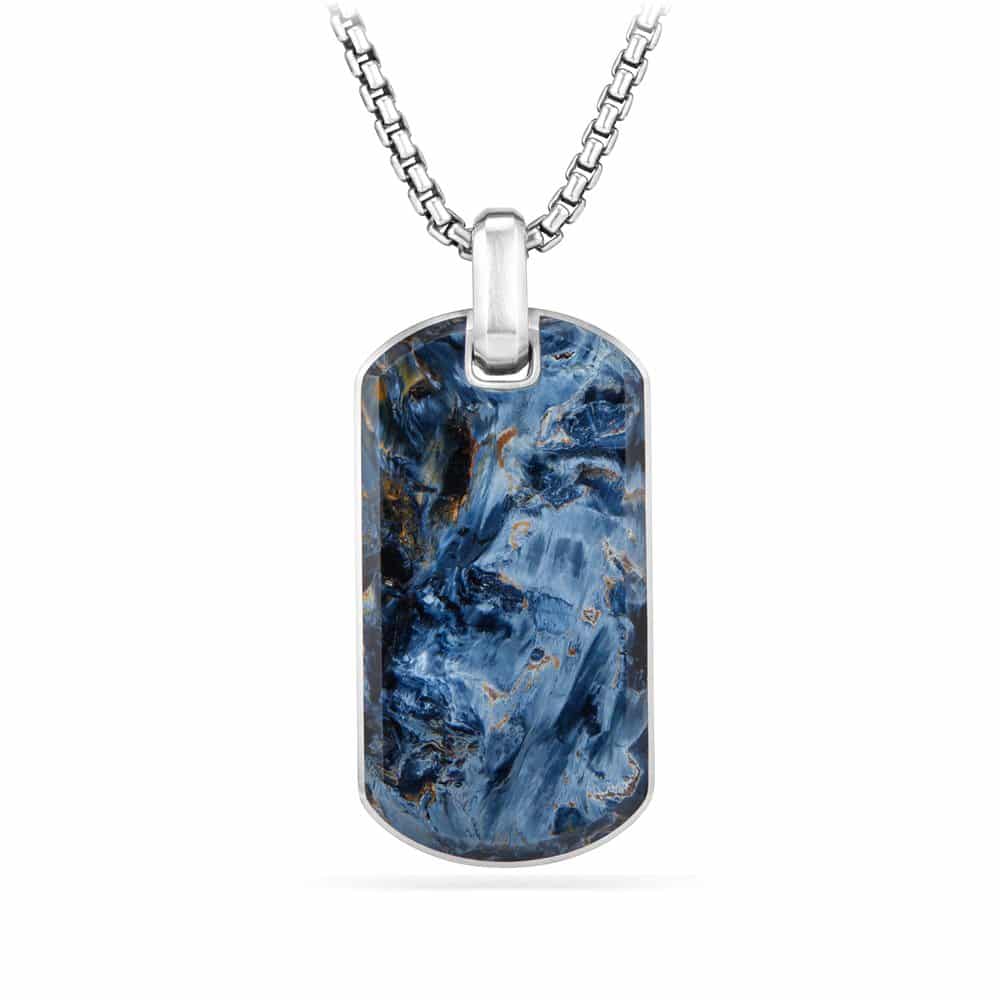 Chevron Tag in Sterling Silver with Pietersite, 42mm