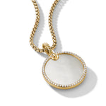 DY Elements® Disc Pendant in 18K Yellow Gold with Mother of Pearl and Diamond Rim, 24mm