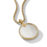 DY Elements® Disc Pendant in 18K Yellow Gold with Mother of Pearl and Diamond Rim, 24mm