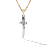 Waves Dagger Amulet in Sterling Silver with 18K Yellow Gold, 31mm