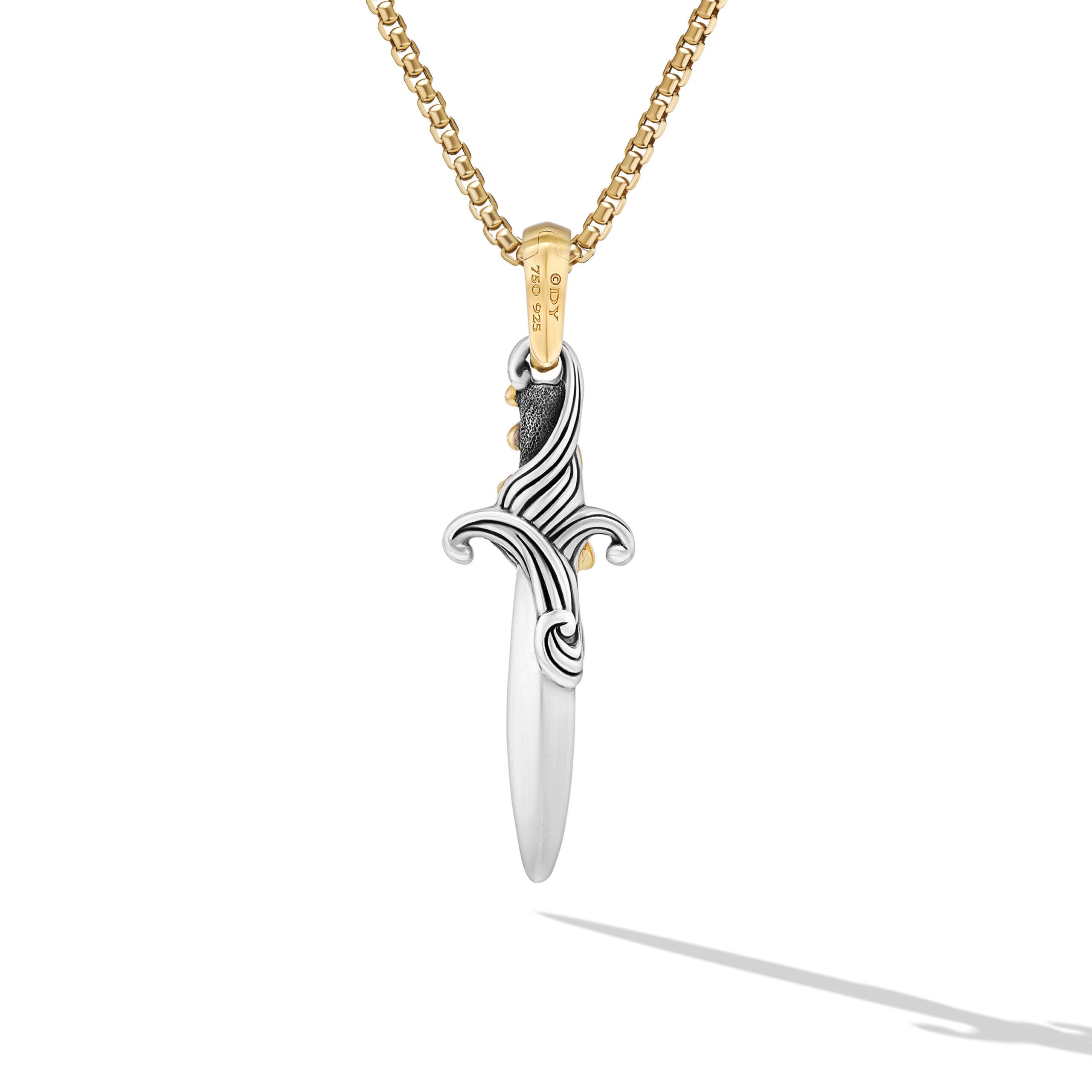 Waves Dagger Amulet in Sterling Silver with 18K Yellow Gold, 31mm