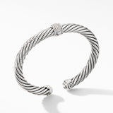 Classic Cable Station Bracelet in Sterling Silver with Pavé Diamonds, 7mm