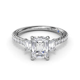 18K White Gold Enchanted Three Stone Emerald Diamond Semi-Mount Engagement Ring
