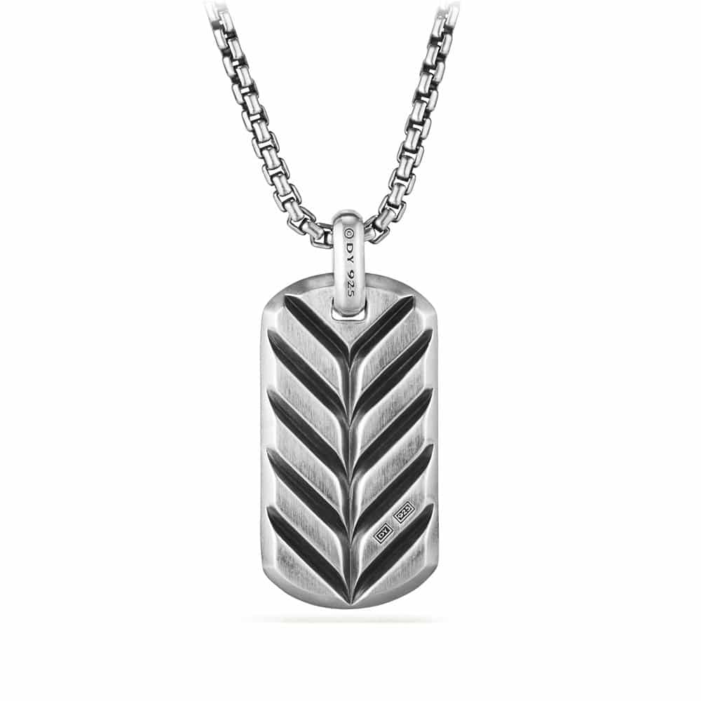 Chevron Tag in Sterling Silver with Meteorite, 35mm
